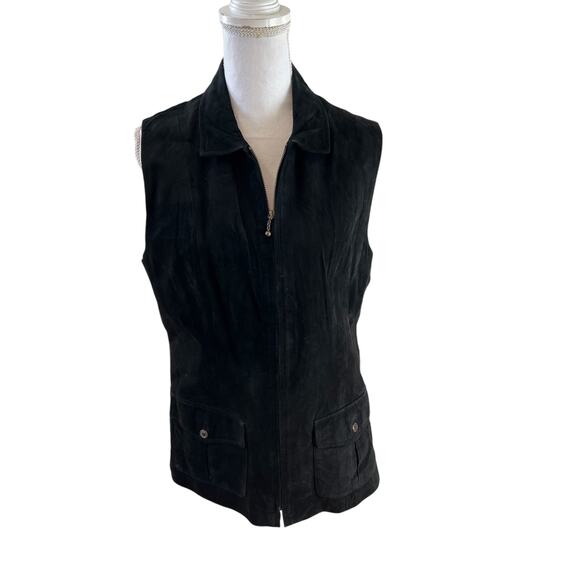 Charter Club Black Suede Zip Front Vest L - Picture 1 of 6